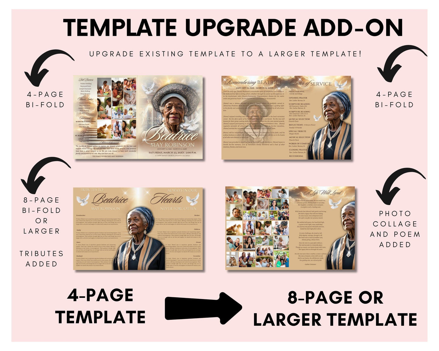 Upgrade Add-On: Expand Your Funeral Program Template (Add 4 More Pages)