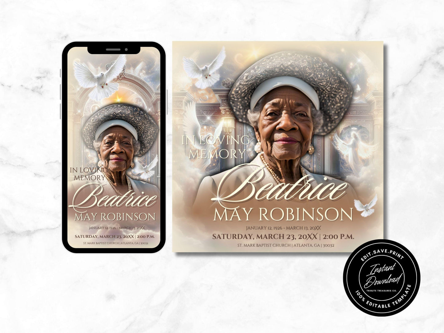 Customizable Funeral Announcement Template | Canva Editable | Instant Download | Memorial Service Invitation | Stairway to Heaven
