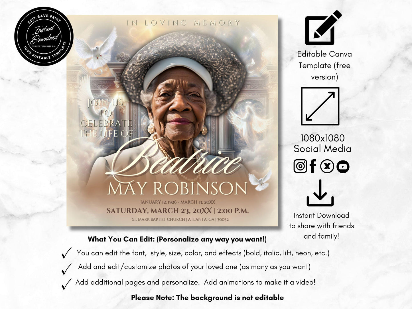 Customizable Funeral Announcement Template | Canva Editable | Instant Download | Memorial Service Invitation | Stairway to Heaven