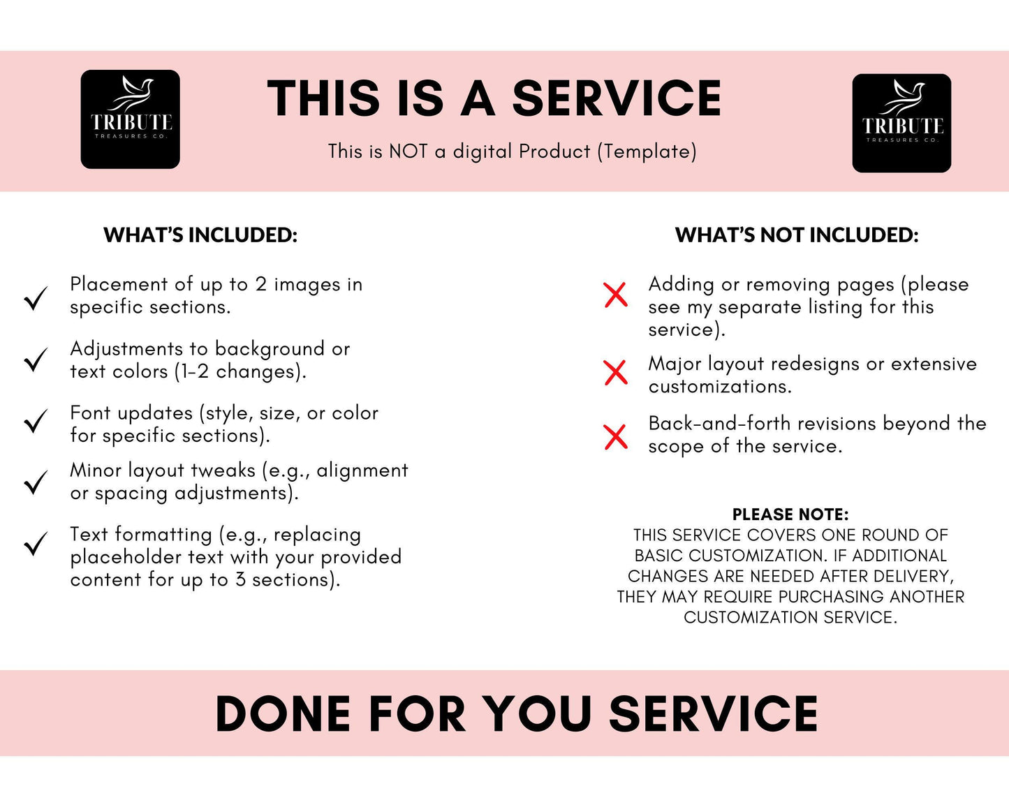 Add-On: Basic Template Customization Service for Funeral Programs – Image Placement, Background Color Changes, and Text Formatting