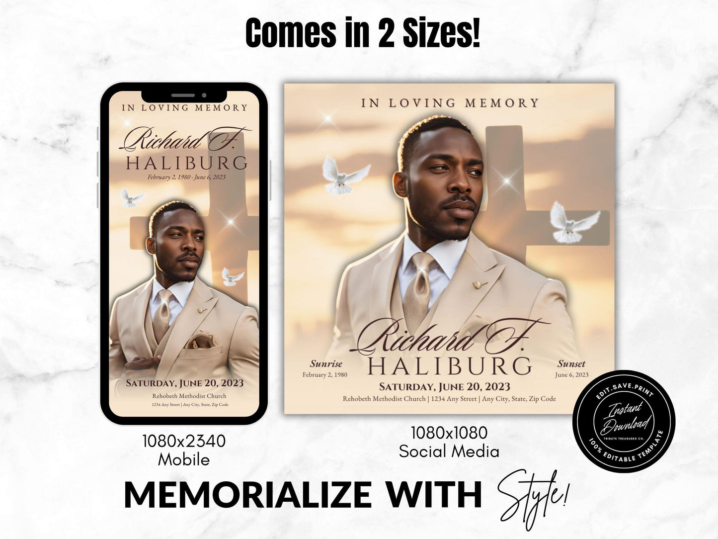 Customizable Funeral Announcement Template | Canva Editable | Instant Download | Memorial Service Invitation | The Cross
