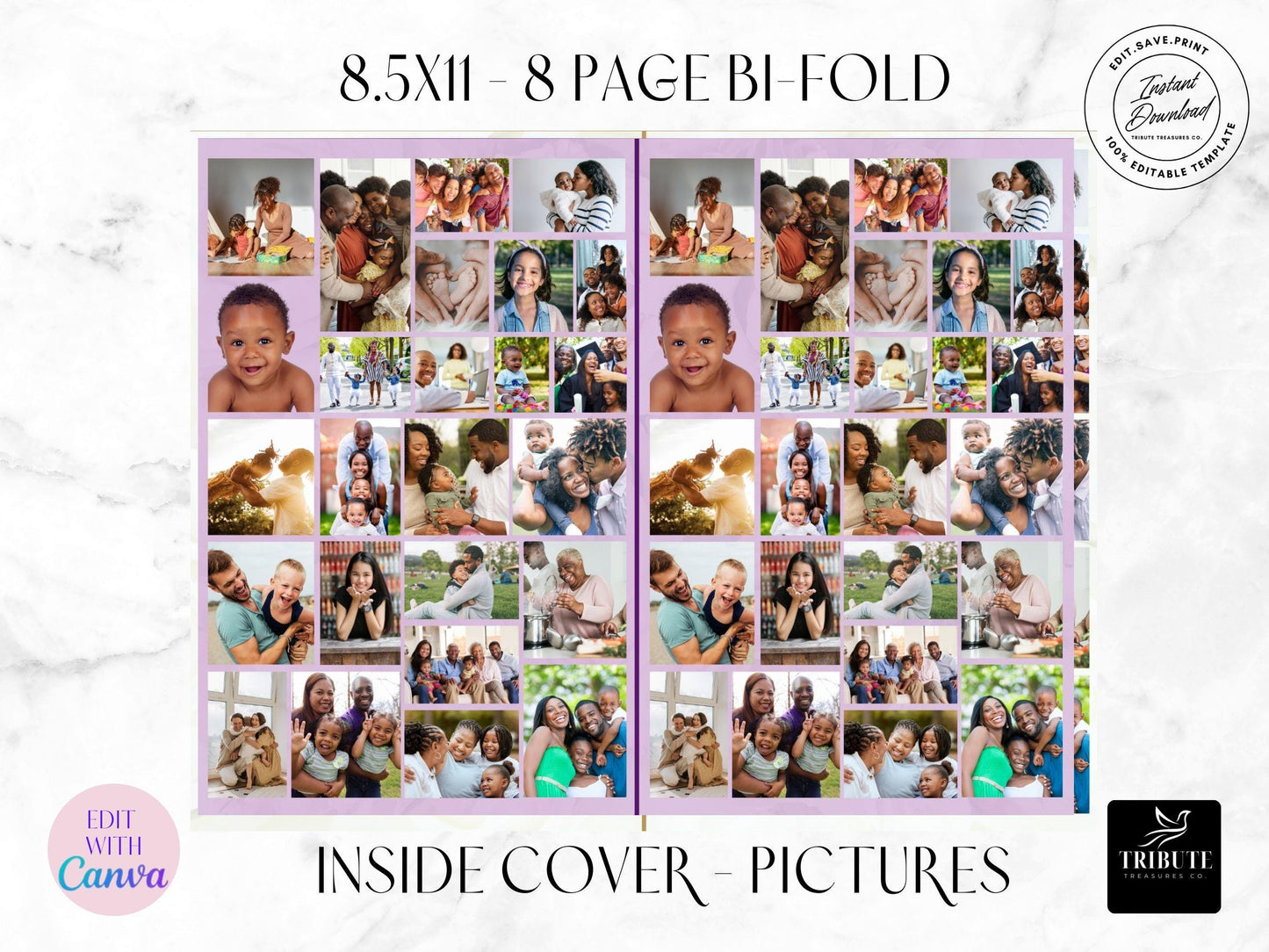 Editable Canva Funeral Program Template | Purple Obit | 8-Page 8.5x11 Bi-fold | Memorial Keepsake | Rest in Peace | Canva Template | #031