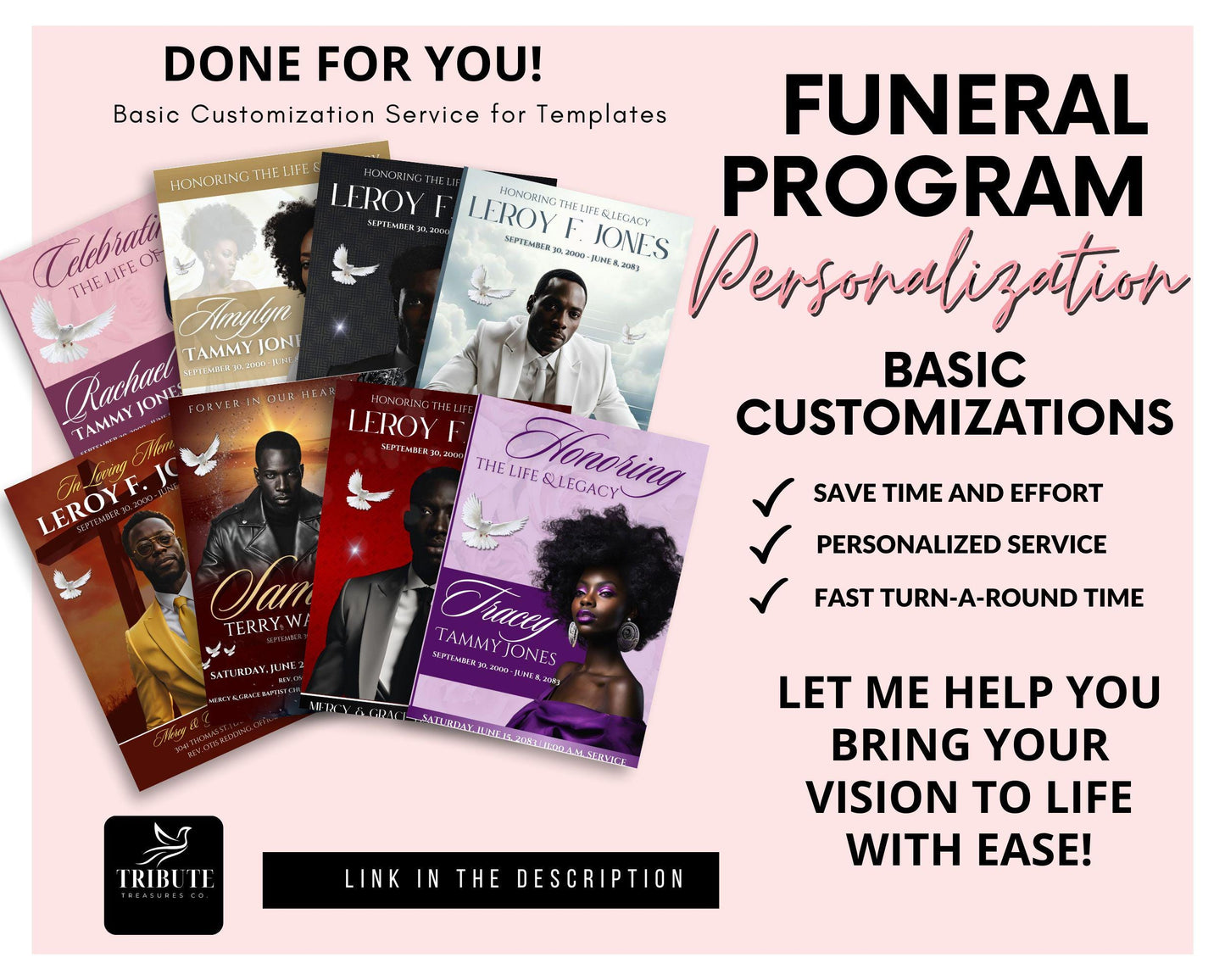Add-On: Basic Template Customization Service for Funeral Programs – Image Placement, Background Color Changes, and Text Formatting