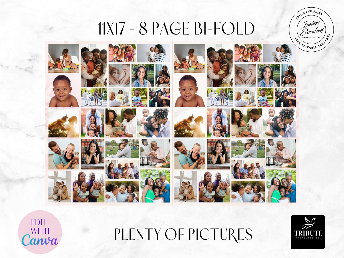 8-Page | 11X17 Bi-fold Funeral Program Book Design | Soft Pink | Obituary Book| Memorial Keepsake | Canva Template