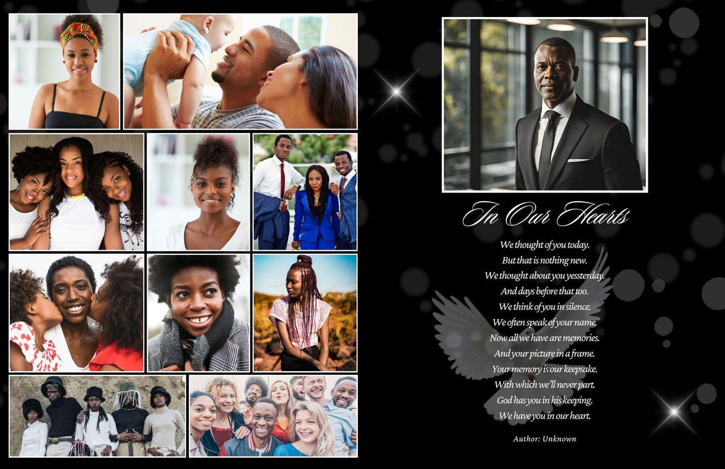 Editable Canva Funeral Program Template | Black and White | 8-Page 11X17 Bi-fold | Memorial Keepsake | Rest in Peace | Canva Template