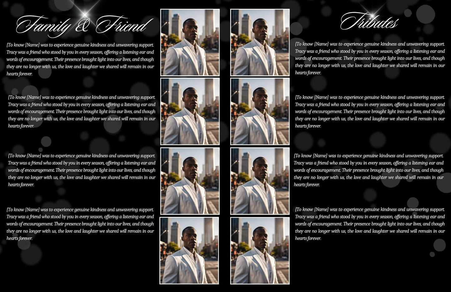 Editable Canva Funeral Program Template | Black and White | 8-Page 11X17 Bi-fold | Memorial Keepsake | Rest in Peace | Canva Template