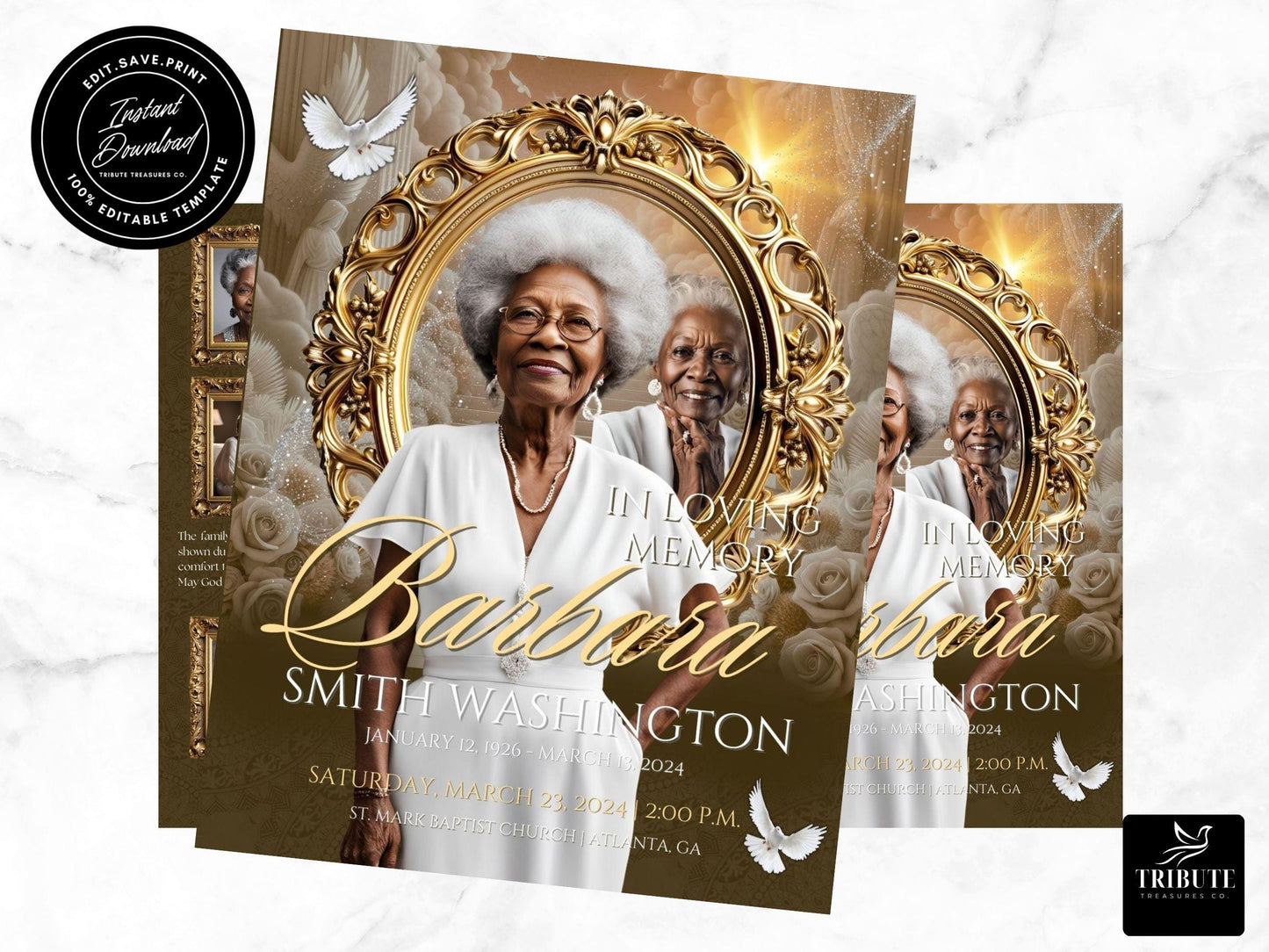 8-Page | 11X17 Bi-fold Funeral Program Book Design | Brown and Gold Inspired | Obituary Book| Memorial Keepsake | Canva Template