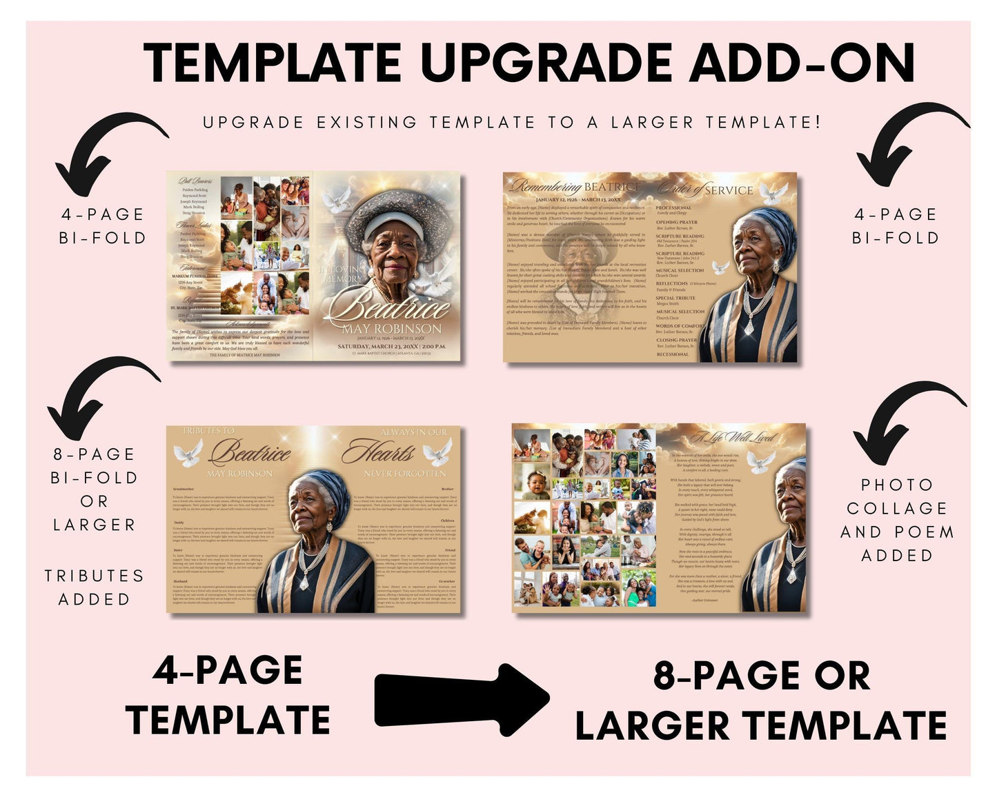 Upgrade Add-On: Expand Your Funeral Program Template (Add 8 More Pages)