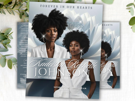 Celebrate Life with a Beautiful White Floral Editable Template  | Customizable Funeral Program | 11x17 (8-pg) Keepsake | Canva Template
