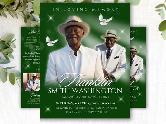 Editable Canva Funeral Program Template | Hunter Green | 4-Page 8.5x11 Bi-fold | Memorial Keepsake | Rest in Peace | Canva Template | #054