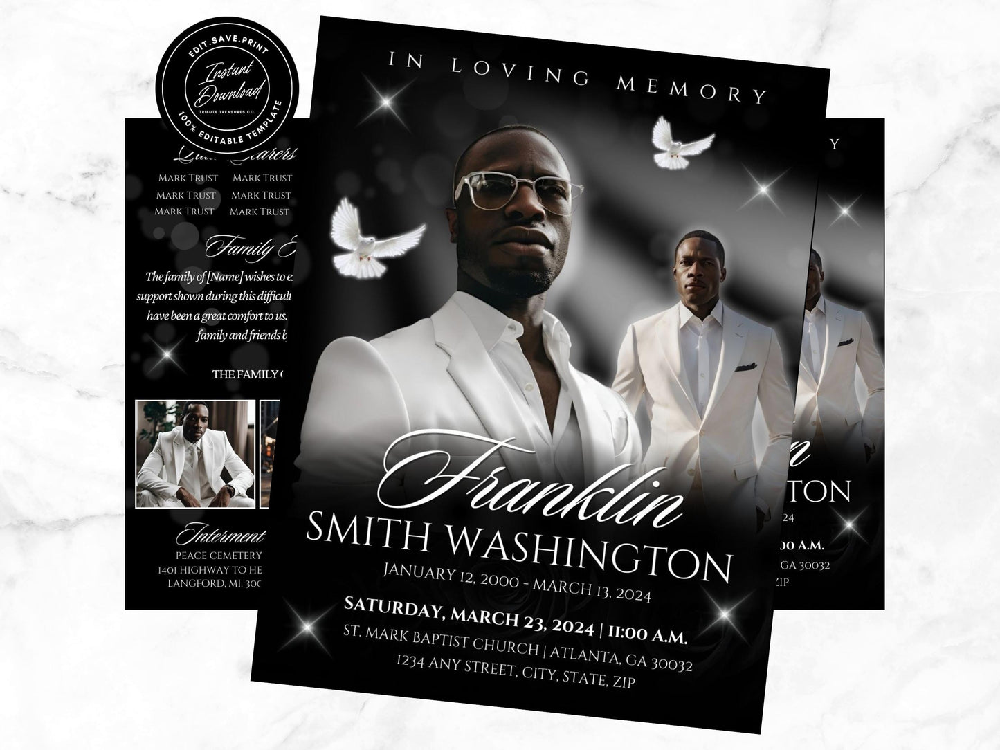 Editable Canva Funeral Program Template | Black and White | 8-Page 11X17 Bi-fold | Memorial Keepsake | Rest in Peace | Canva Template