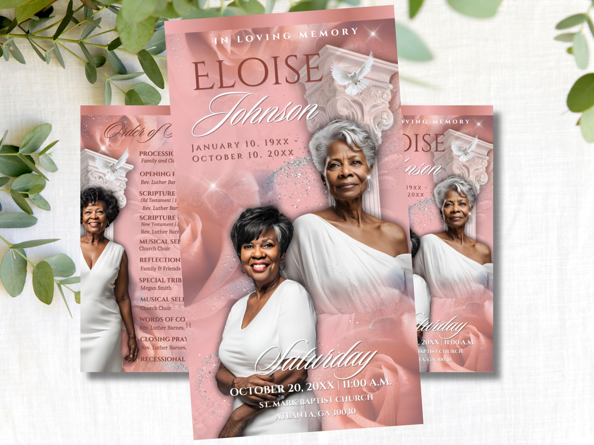 pink dress funeral 11"X17" TRIFOLD Funeral Program Template | Pink Diamonds and Pearls