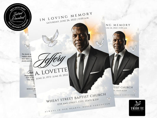 8-Page | 11X17 Bi-fold Funeral Program Book Design | Simple White and Black | Obituary Book| Memorial Keepsake | Canva Template
