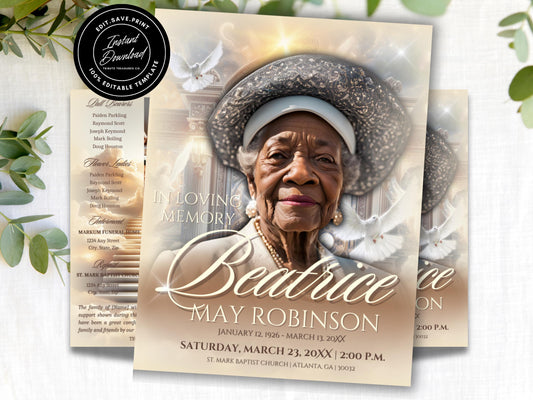 8-Page | 8.5"x11" Bi-fold Funeral Program Book Design | Heaven's Gate | Obituary Book| Memorial Keepsake | Editable Canva Template | #063
