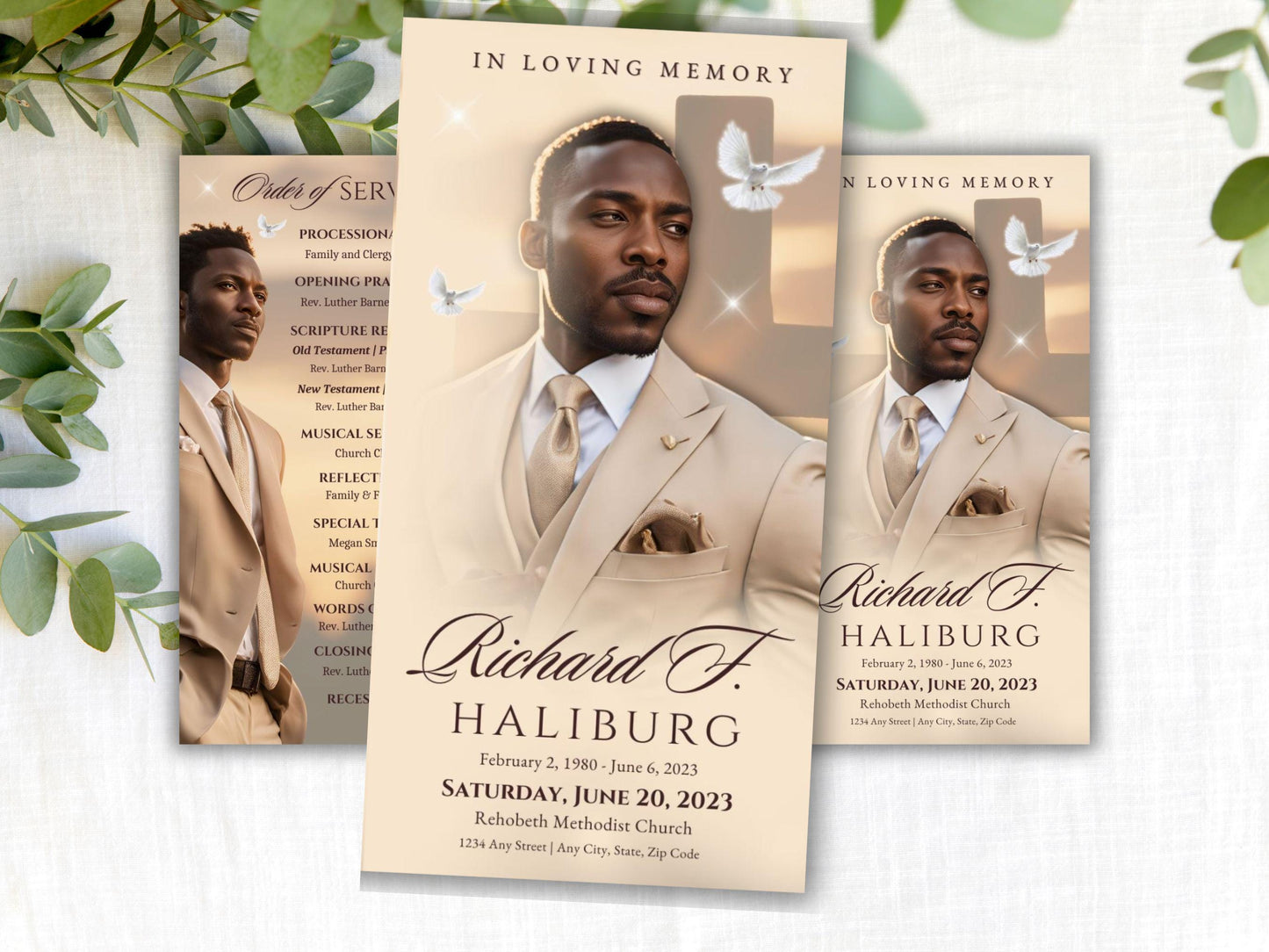 Funeral Program Template The Cross | 17x11 TRIFOLD | Memorial Service| Obituary For Men | Editable Canva Template | Keepsake