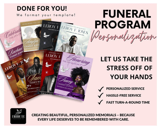 Personalized Funeral Program (4-Page Bi-fold and Trifold) | Professional Editing and Formatting Service | We do the work for you! | #B006