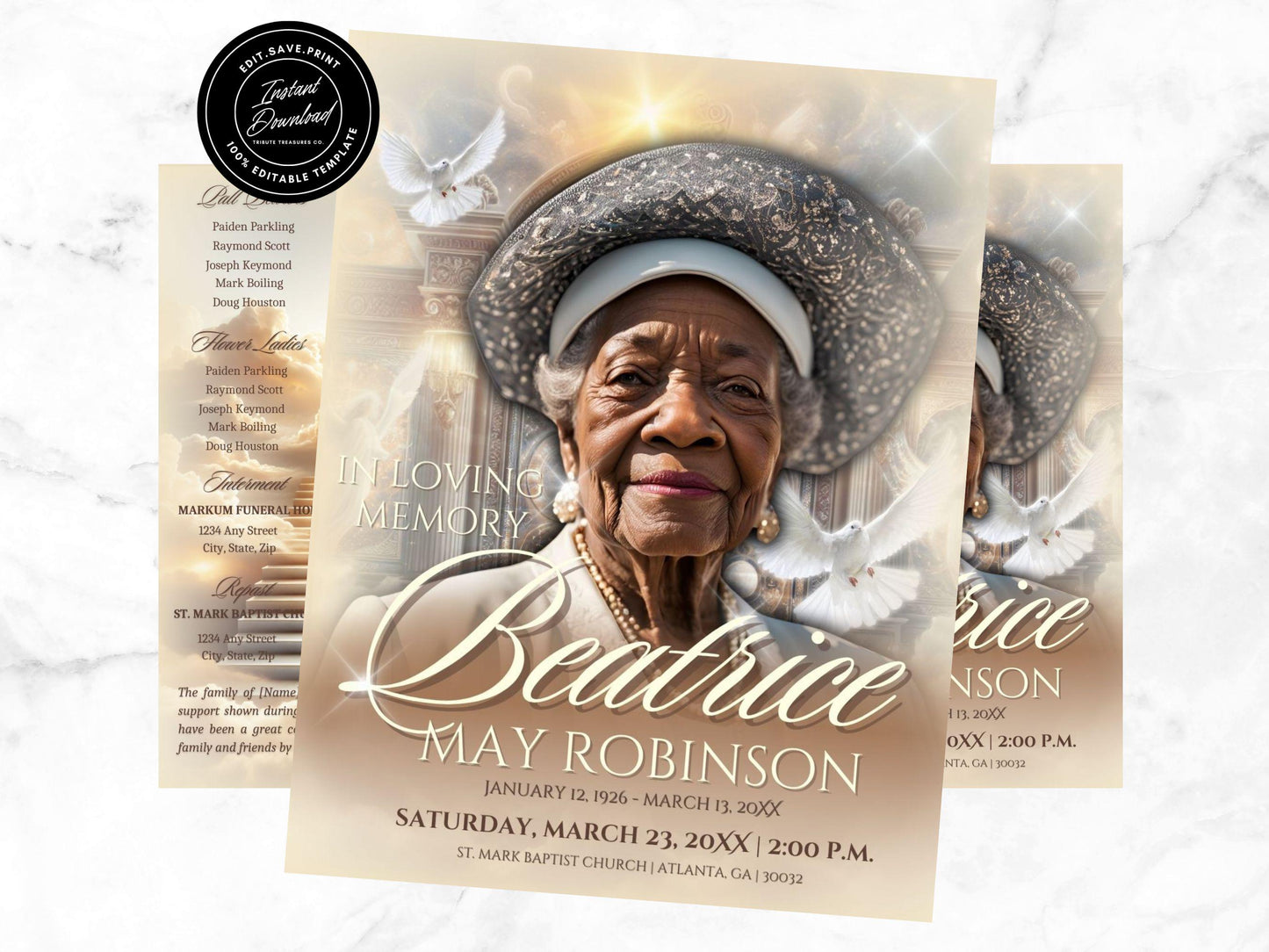 4-Page | 8.5"X11" Bi-fold Funeral Program Booklet | Heaven's Gate | Obituary Book| Memorial Keepsake | Canva Template | Instant Download