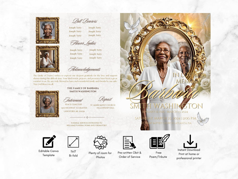 Obituary Template | Funeral Program | 11x17 (12-Page) Bi-fold Booklet ...