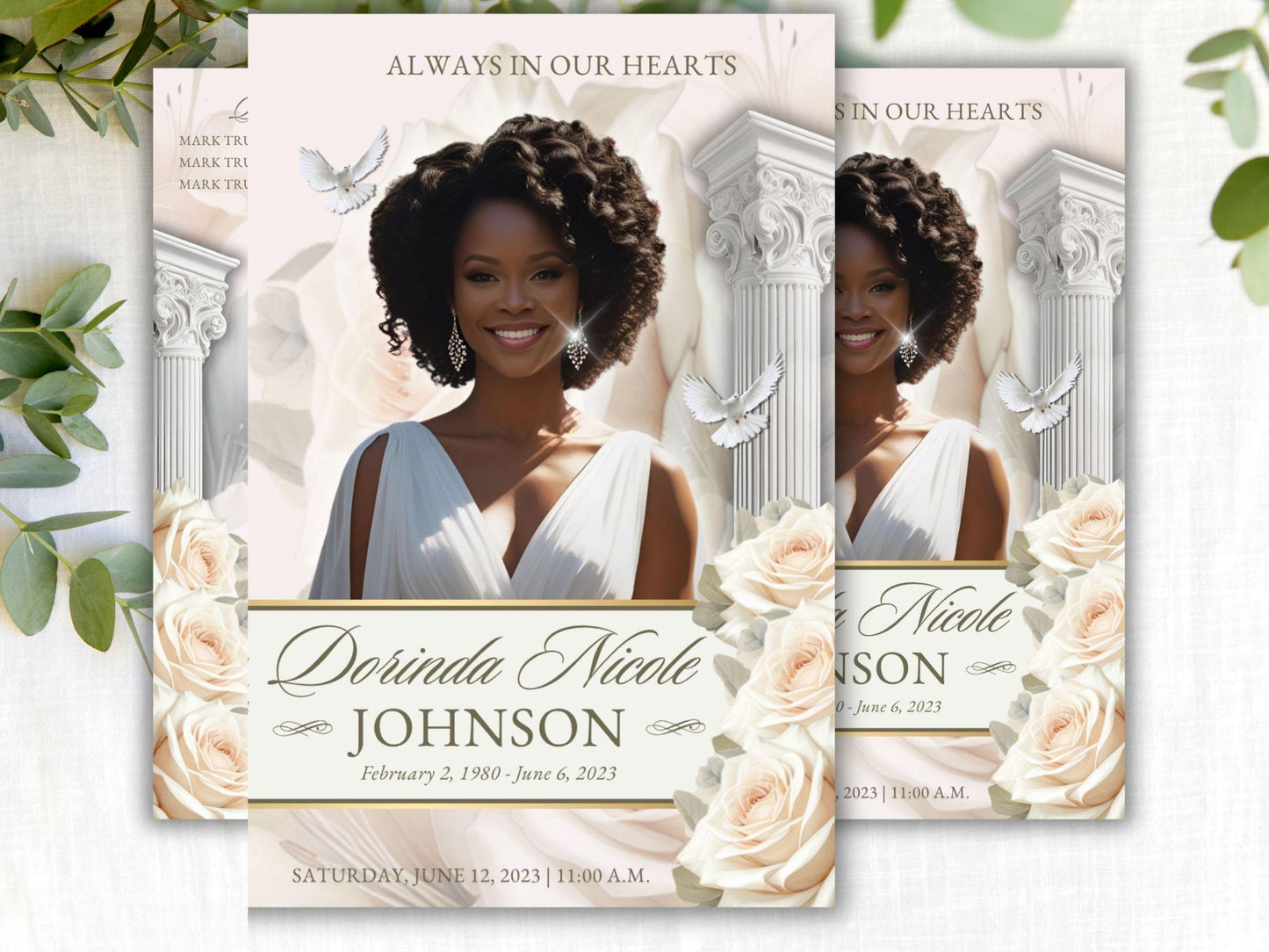 8-Page | 5.5x8.5 Bi-fold Funeral Program Book Design | Pastel Pink Floral | Obituary Book| Memorial Keepsake | Canva Template