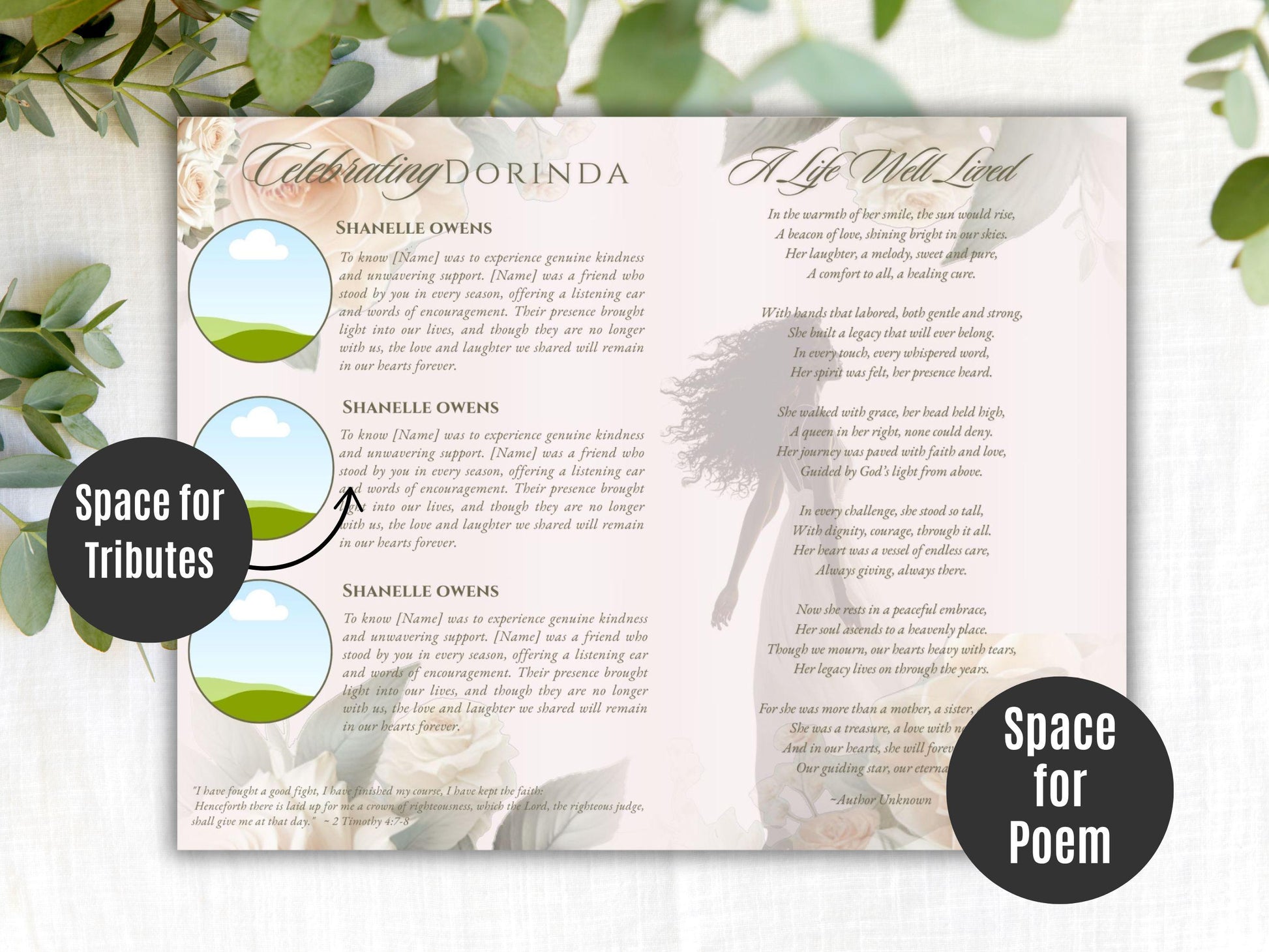 8-Page | 5.5x8.5 Bi-fold Funeral Program Book Design | Pastel Pink Floral | Obituary Book| Memorial Keepsake | Canva Template