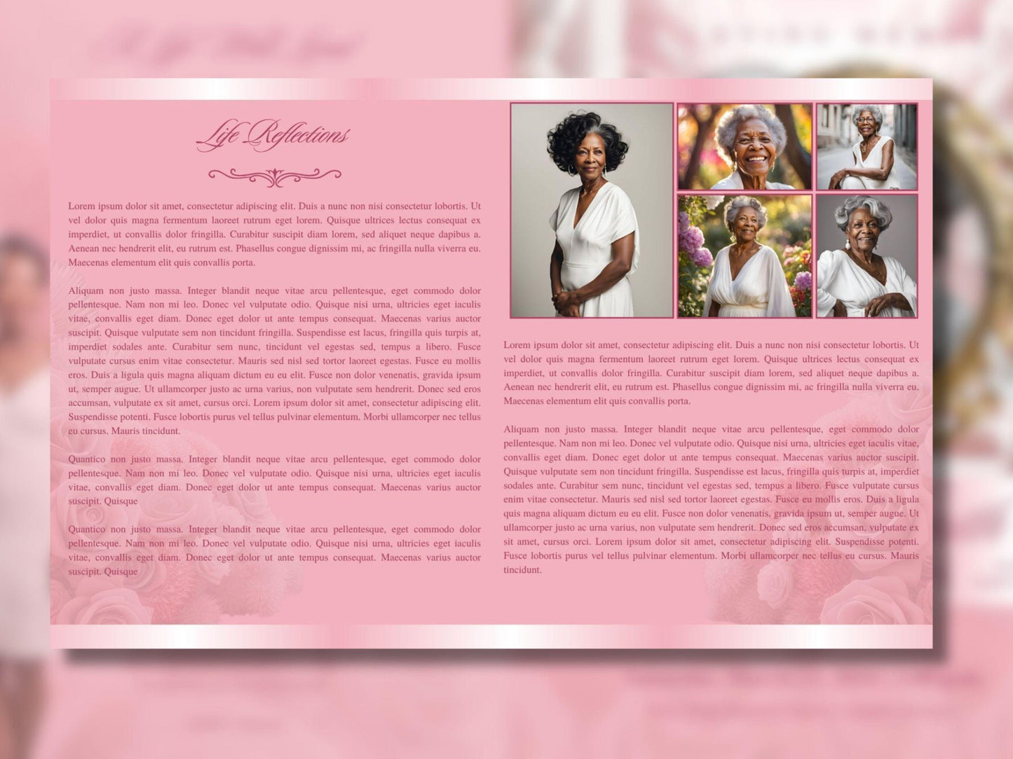 8 Page | 8.5x11 bi-fold |  Pink Flowers Funeral Program, Obituary Program, Memorial Program, Celebration Of Life Program In Loving Memory