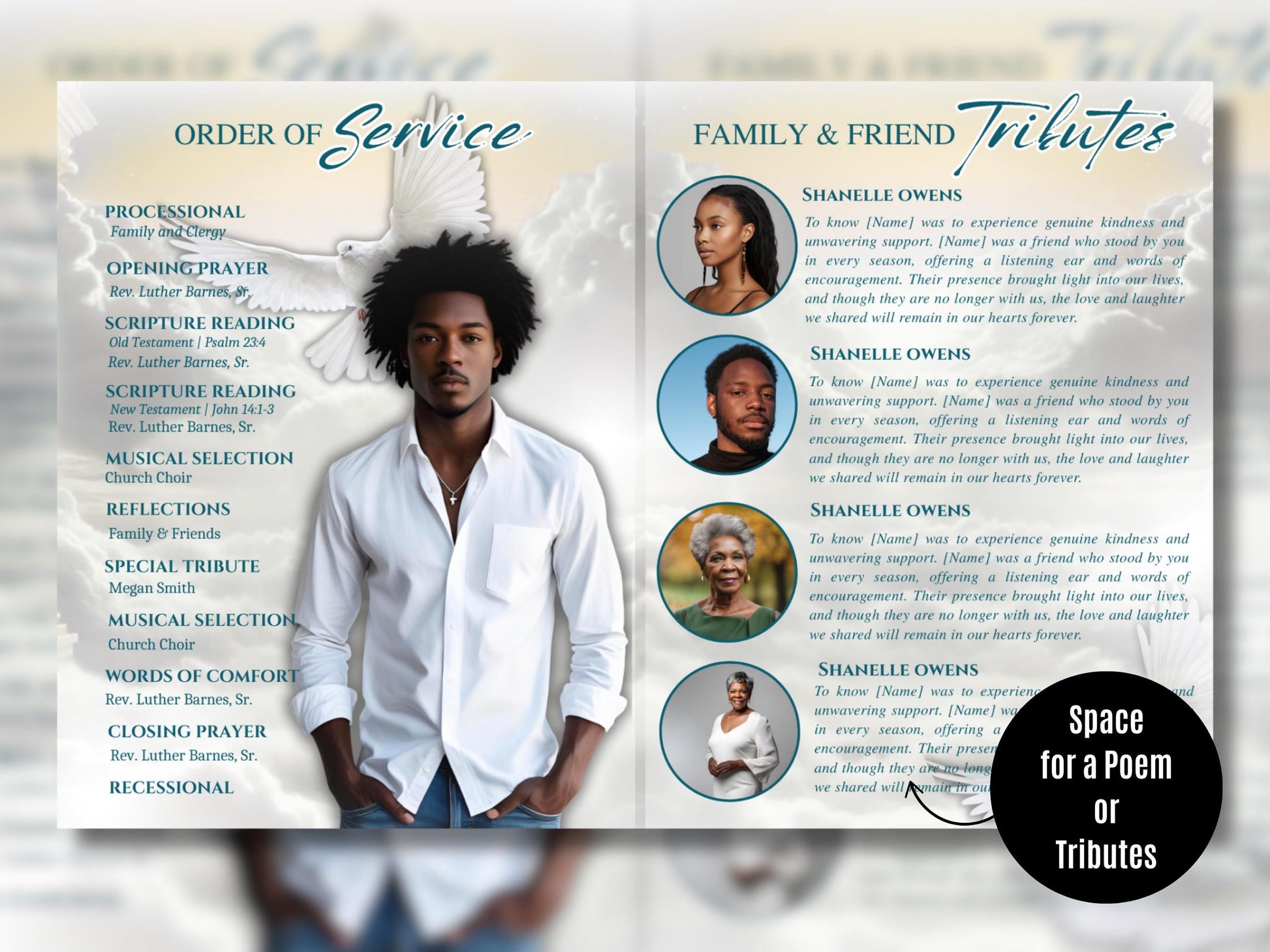 8 Page | 8.5x11 bi-fold |  Blue_Green Funeral Program, Obituary Program, Memorial Program, Celebration Of Life Program In Loving Memory
