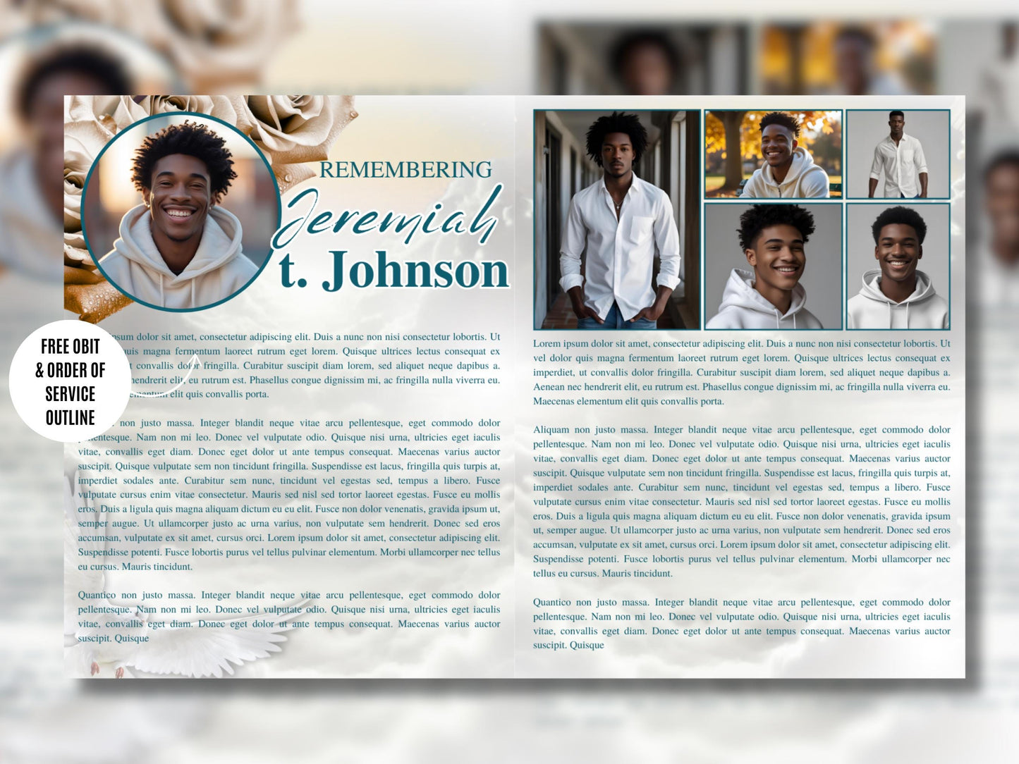 8 Page | 8.5x11 bi-fold |  Blue_Green Funeral Program, Obituary Program, Memorial Program, Celebration Of Life Program In Loving Memory