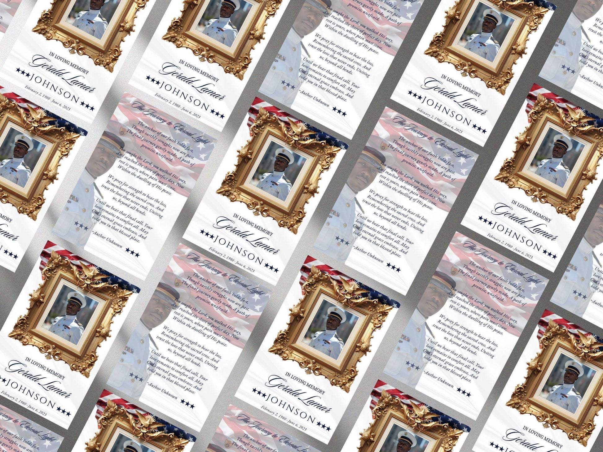 Simple Elegant Military Funeral Prayer Card Template | Editable Canva Invite (3x5)